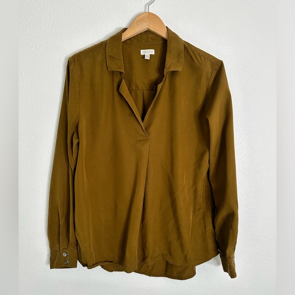 Garnet Hill Tan Popover Blouse V neck 12 - Picture 2 of 8